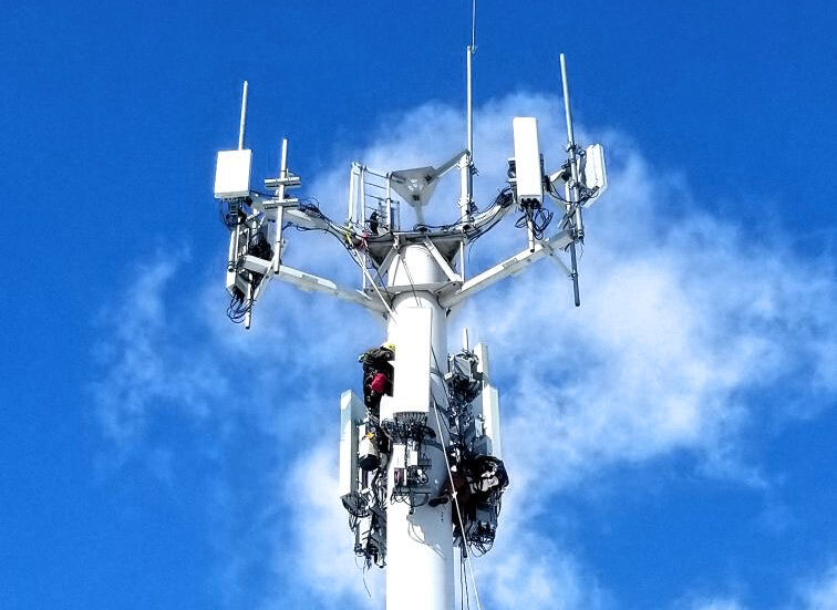 Cell tower with tower climber